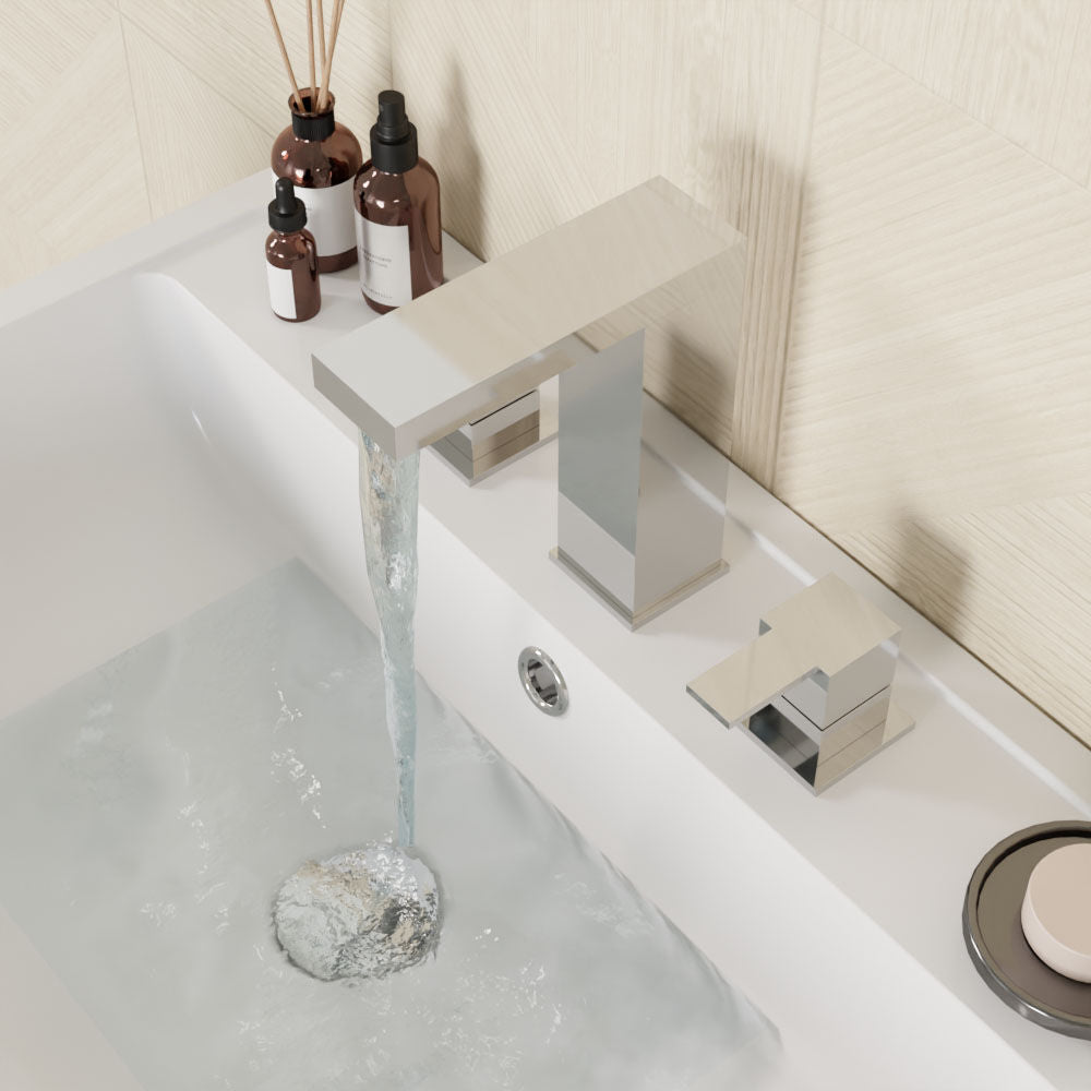 [BTRP337] Square Deck 3 Tap Hole Basin Mixer Tap & Pop Up Waste - Chrome - Lifestyle 2