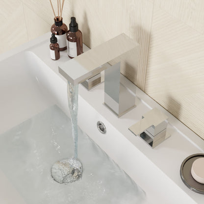 [BTRP337] Square Deck 3 Tap Hole Basin Mixer Tap & Pop Up Waste - Chrome - Lifestyle 2