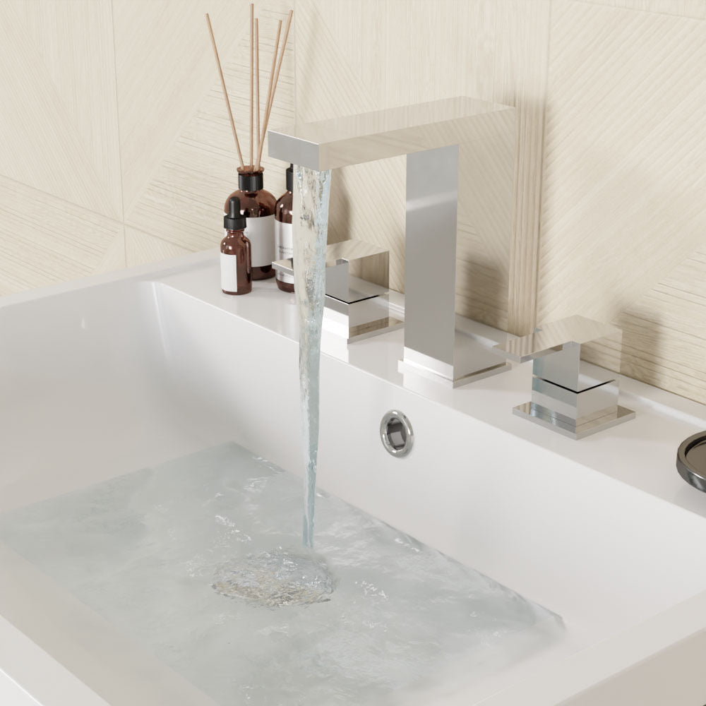 [BTRP337] Square Deck 3 Tap Hole Basin Mixer Tap & Pop Up Waste - Chrome - Lifestyle 3