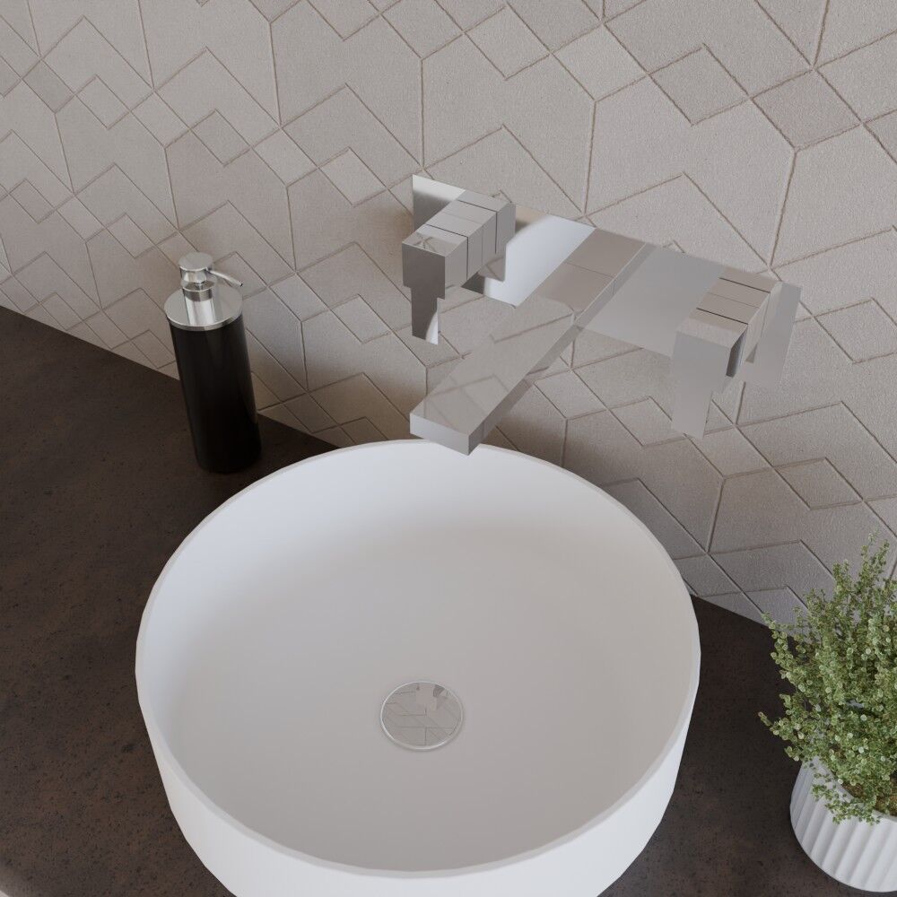 [BTRP350] Square Wall Mount 3 Tap Hole Basin Mixer Tap & Back Plate - Chrome - Lifestyle 2