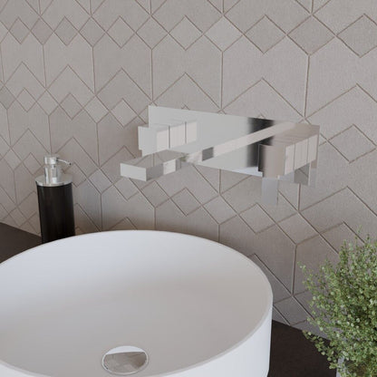 [BTRP350] Square Wall Mount 3 Tap Hole Basin Mixer Tap & Back Plate - Chrome - Lifestyle 3