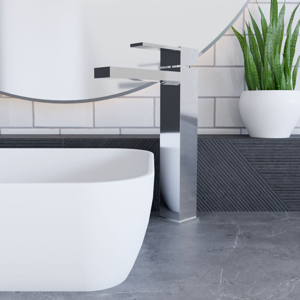 [BTRP370] Square High-Rise Mono Basin Mixer Tap - Chrome - Lifestyle 1