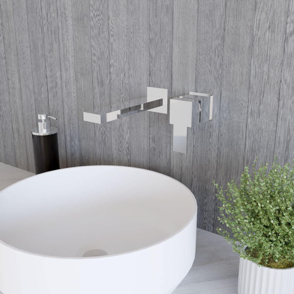 [BTRP381] Contemporary Square Wall Mount 2 Tap Hole Basin Mixer Tap - Chrome - Lifestyle 3
