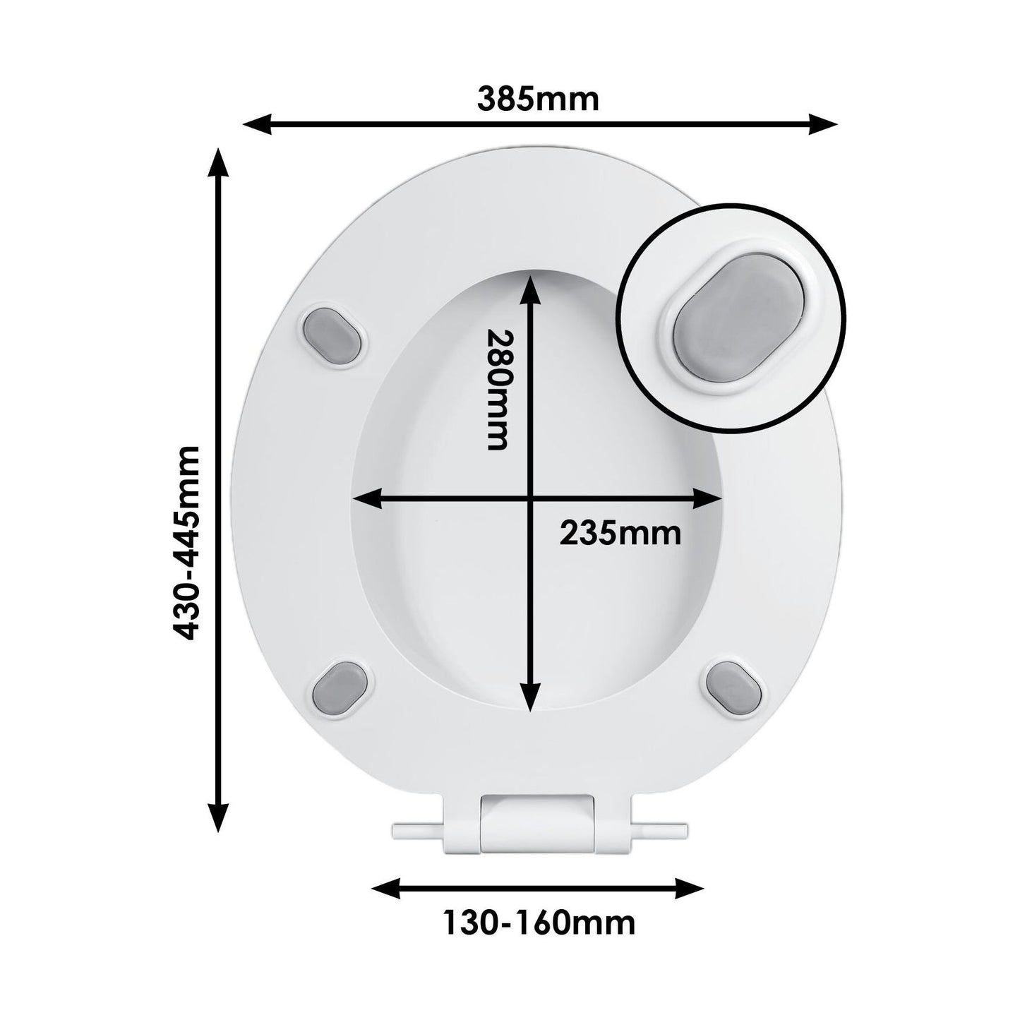 [BTSI11WY] Balterley Antibacterial Toilet Seat & Cover 158mm Hinges – White - Technical Drawing