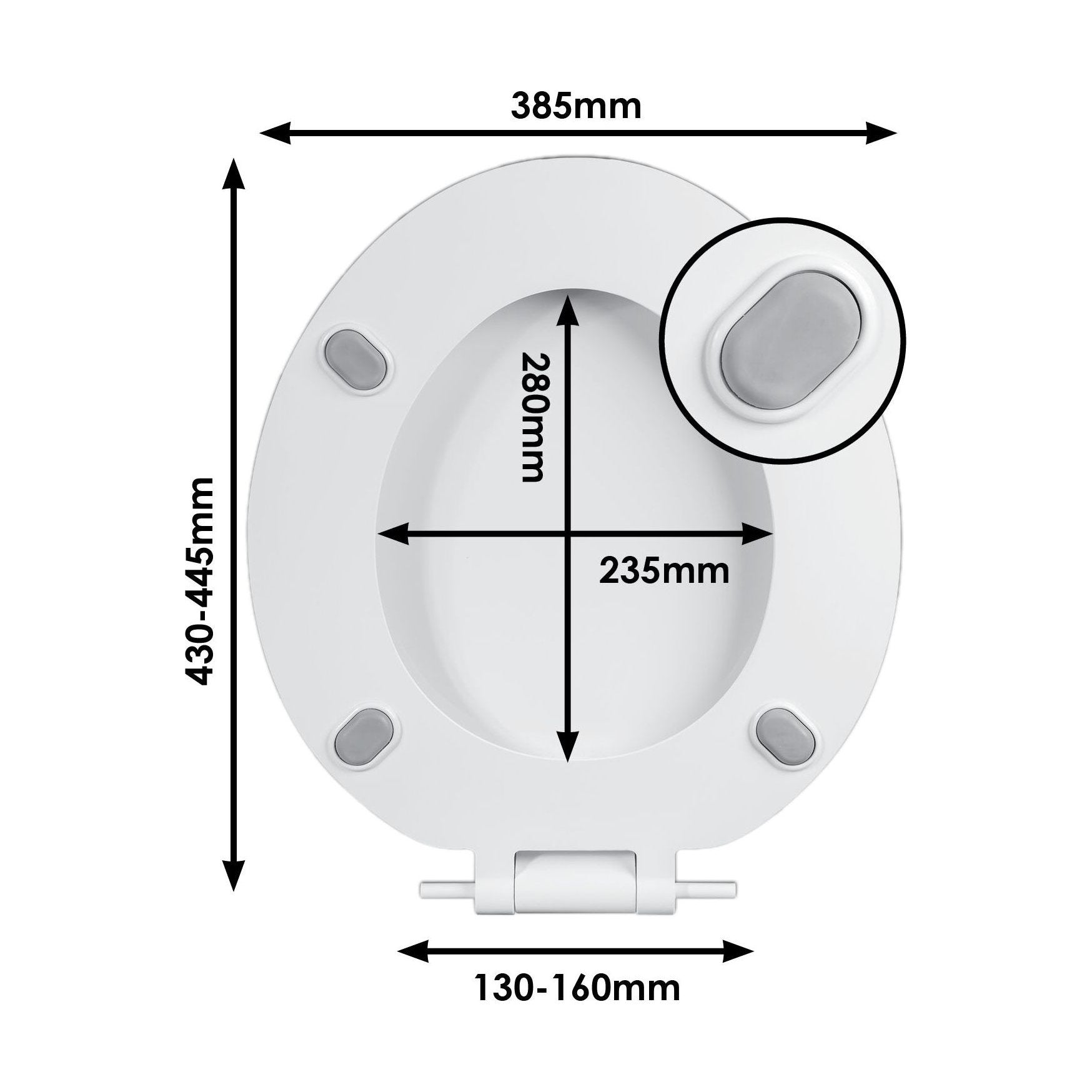 [BTSI11WY] Balterley Antibacterial Toilet Seat & Cover 158mm Hinges – White - Technical Drawing