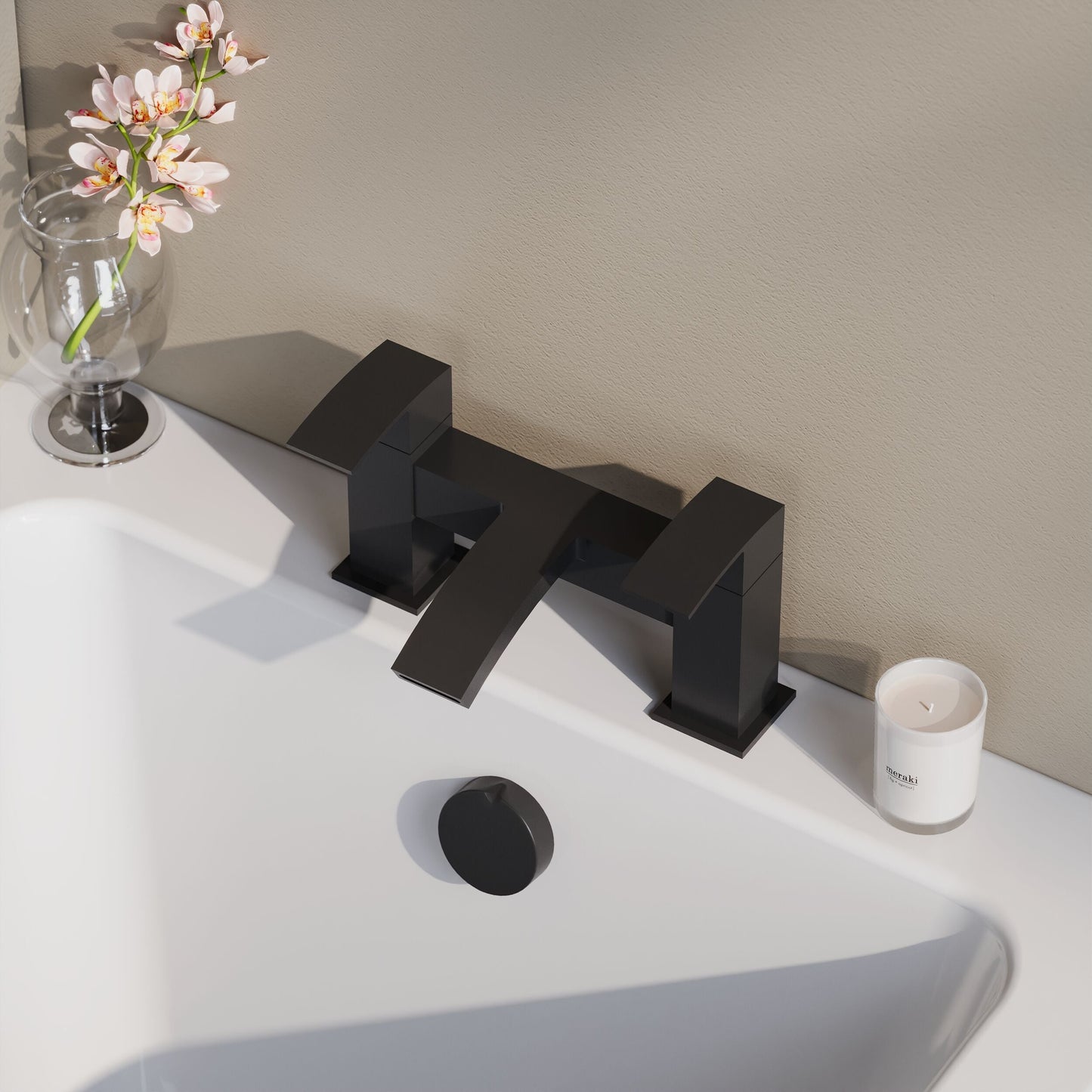 [BTSI403] Balterley Contemporary Square Dual Lever Deck Mounted Bath Filler Tap with Ceramic Disc Technology, 230 x 127 x 138mm, Matt Black - Lifestyle 2
