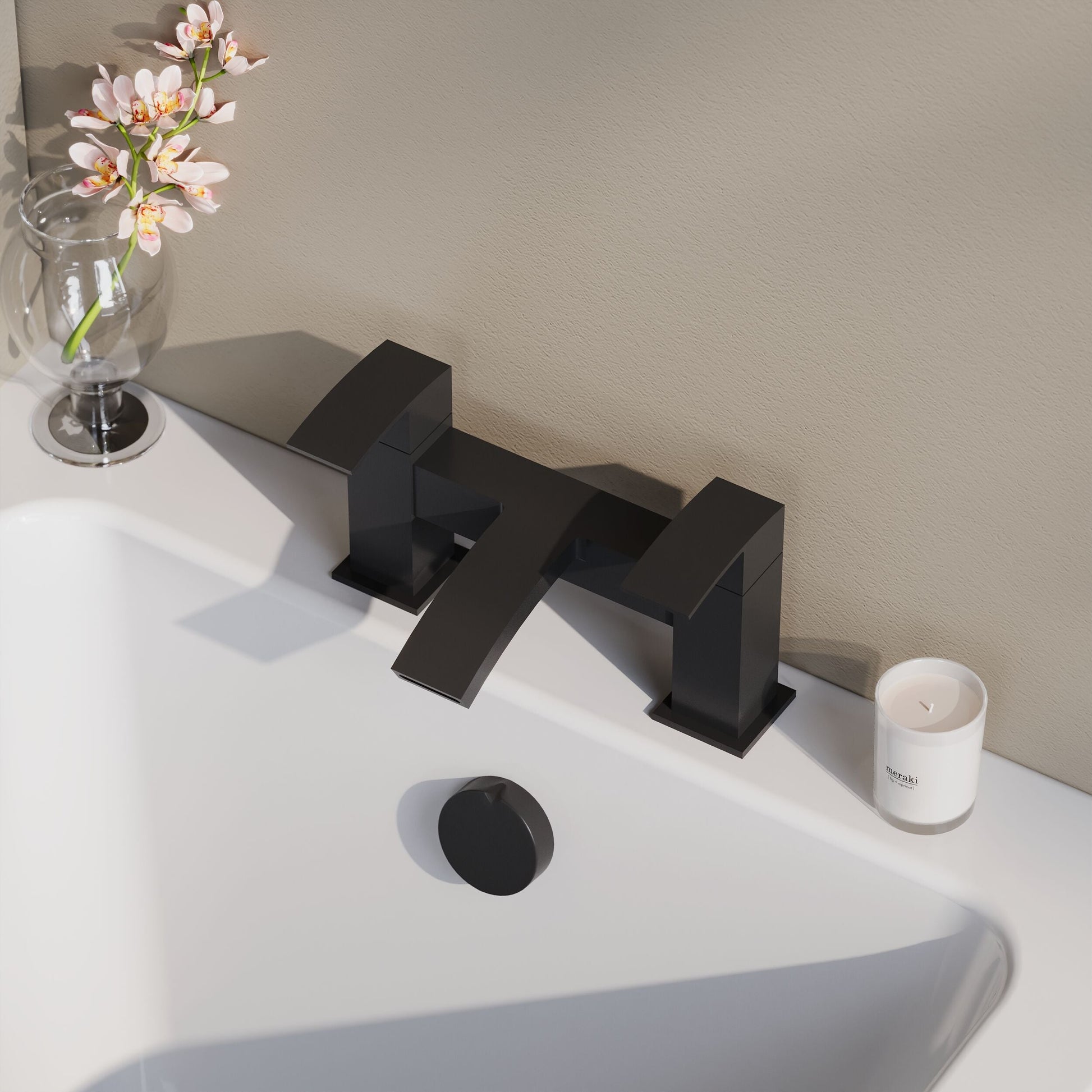 [BTSI403] Balterley Contemporary Square Dual Lever Deck Mounted Bath Filler Tap with Ceramic Disc Technology, 230 x 127 x 138mm, Matt Black - Lifestyle 2