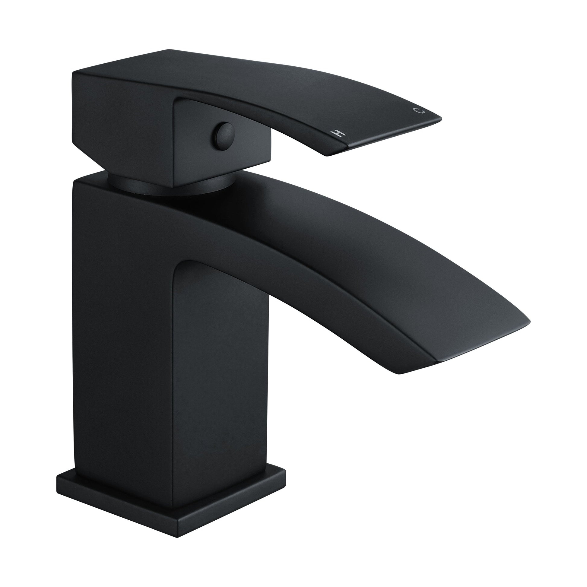 [BTSI405] Balterley Contemporary Square Single Lever Deck Mounted Mono Basin Mixer Tap with Push Button Waste, 180 x 55 x 134mm, Matt Black - Cutout