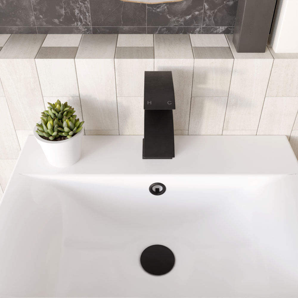 [BTSI405] Balterley Contemporary Square Single Lever Deck Mounted Mono Basin Mixer Tap with Push Button Waste, 180 x 55 x 134mm, Matt Black - Lifestyle 2