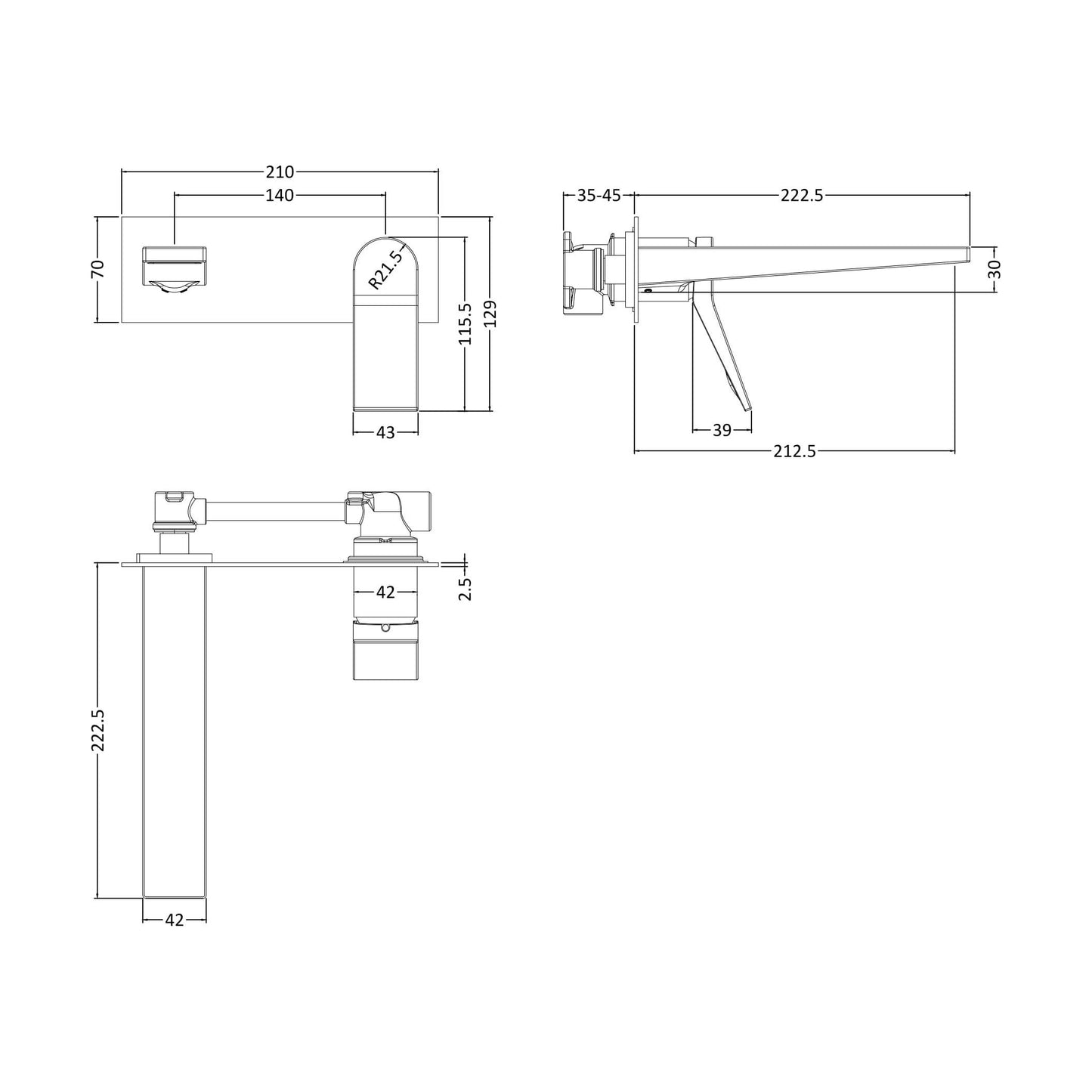 [BTSO328] W//M Single Lever Basin Mixer - Technical Drawing