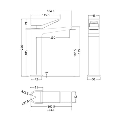 [BTSO370] Tall Mono Basin Mixer P/B Waste - Technical Drawing