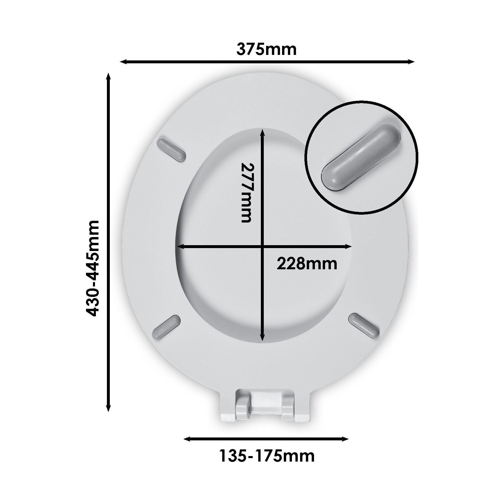 [BTSSAX04] Standard Round Toilet Seat 441-457mm Projection – White - Technical Drawing