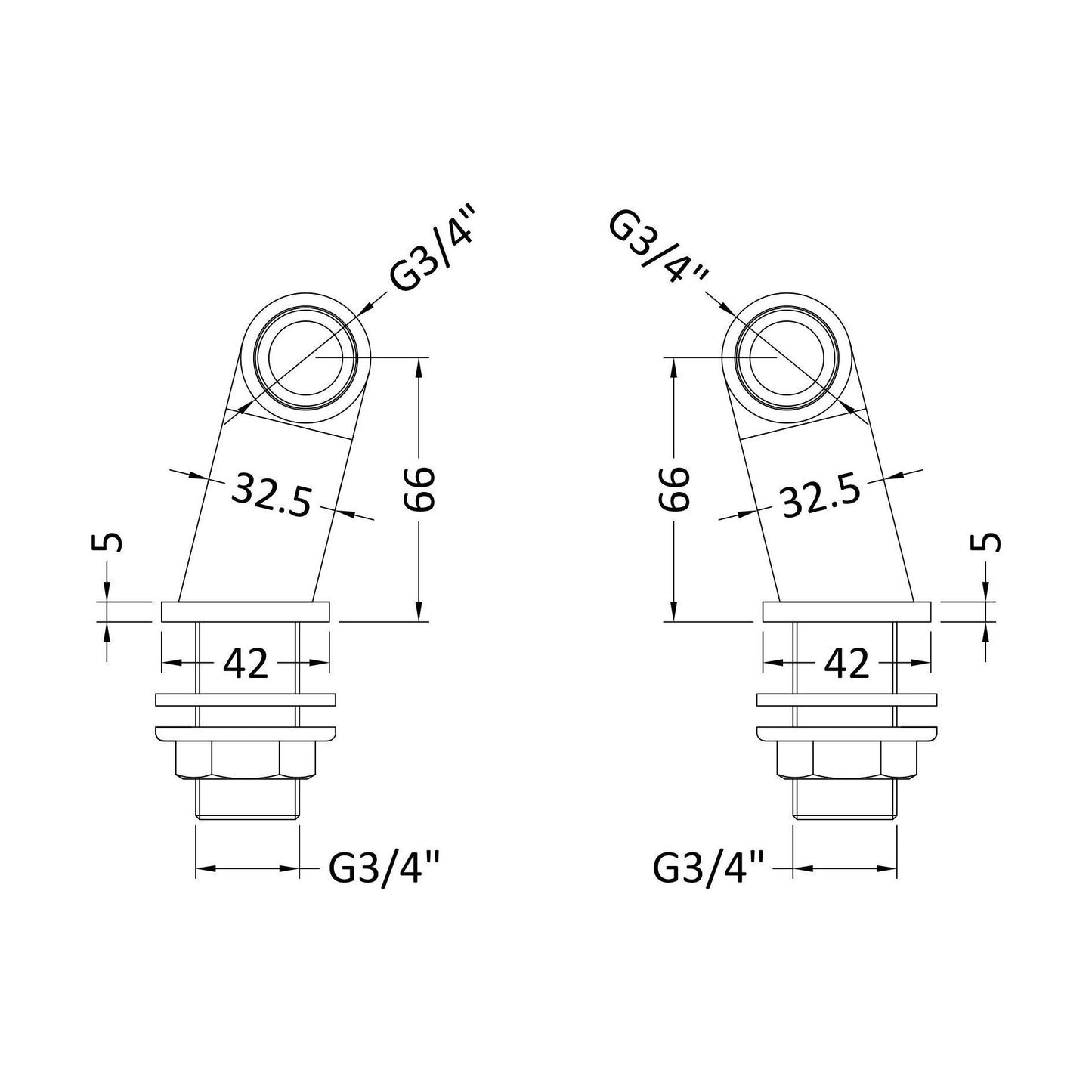 [BTSX322] Tap Accessories Round Minimalist Inlet Legs, Pair - Chrome - Technical Drawing