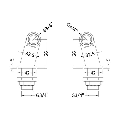 [BTSX322] Tap Accessories Round Minimalist Inlet Legs, Pair - Chrome - Technical Drawing