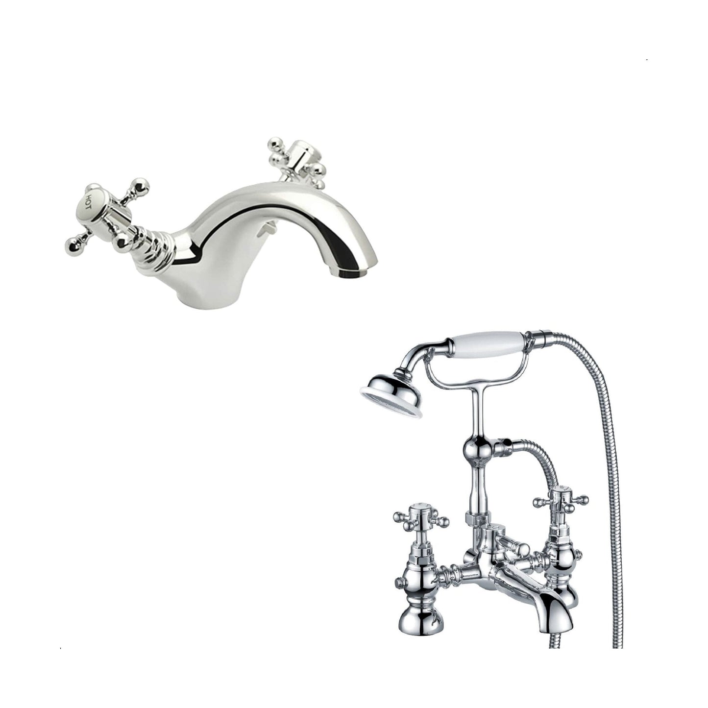[BTT10204] Traditional Crosshead Bathroom Sink and Bath Taps - Choice of Style - Cutout