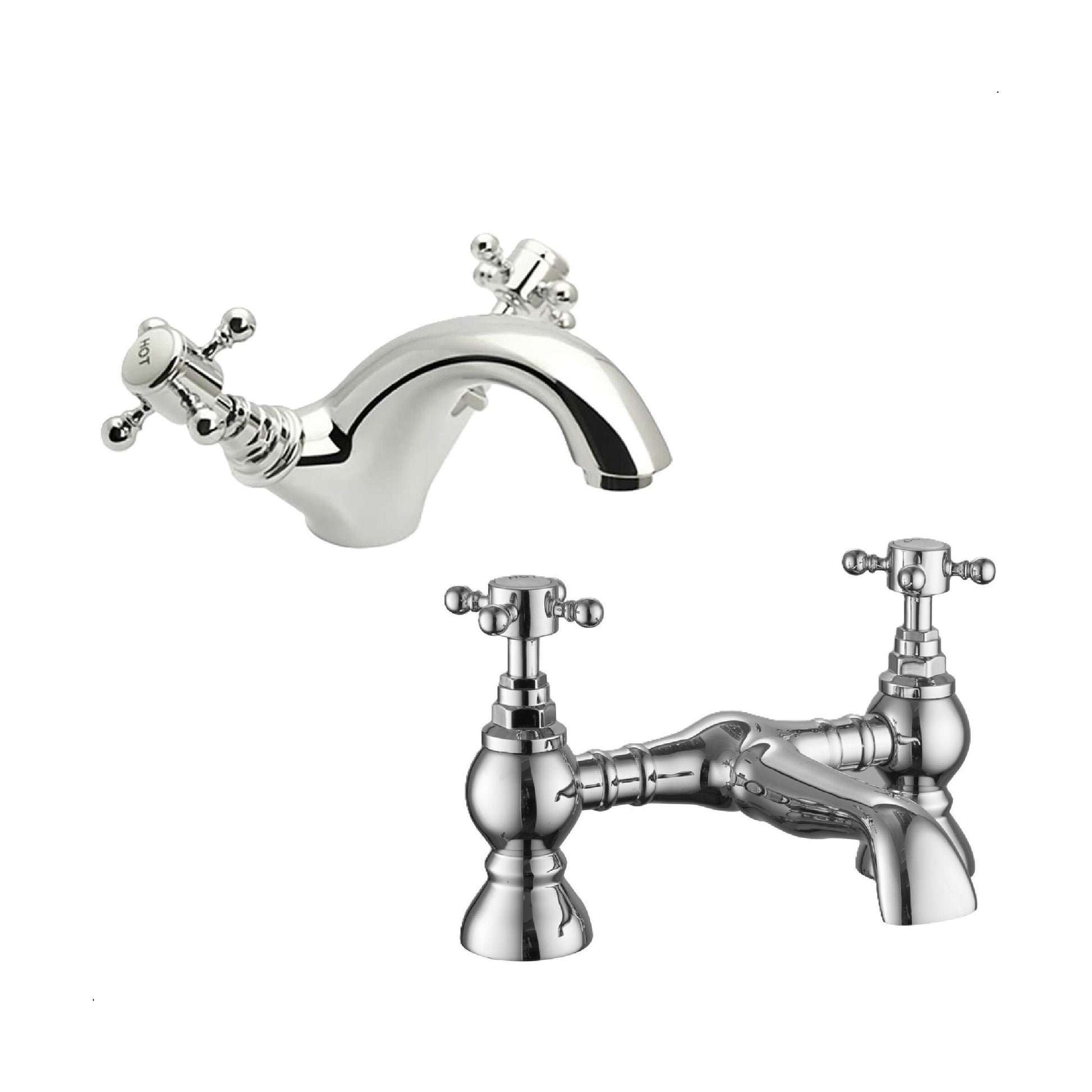 [BTT10205] Traditional Crosshead Bathroom Sink and Bath Taps - Choice of Style - Cutout