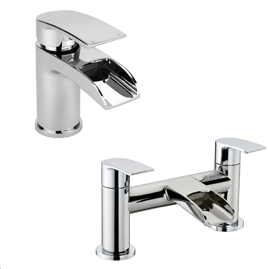 [BTT30205] Mono Waterfall Basin Mixer Tap & Bath Filler Set - Chrome - Cutout