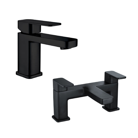 [BTT913637BL] Square Lever Handle Mono Basin Mixer Tap and Bath Filler Tap - Black - Cutout