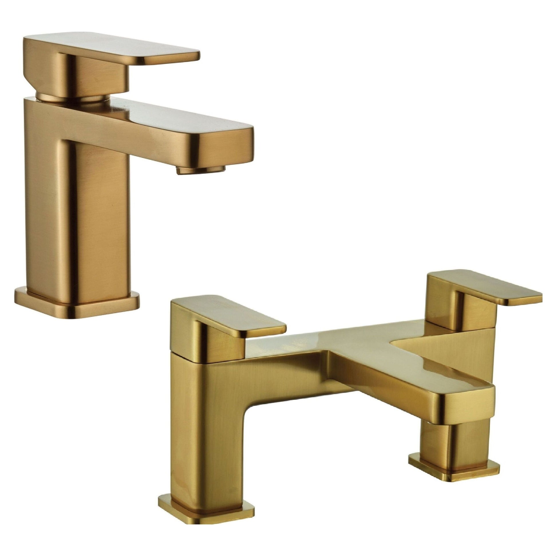 [BTT913637BRS] Square Lever Handle Mono Basin Mixer Tap and Bath Filler Tap - Brushed Brass - Cutout