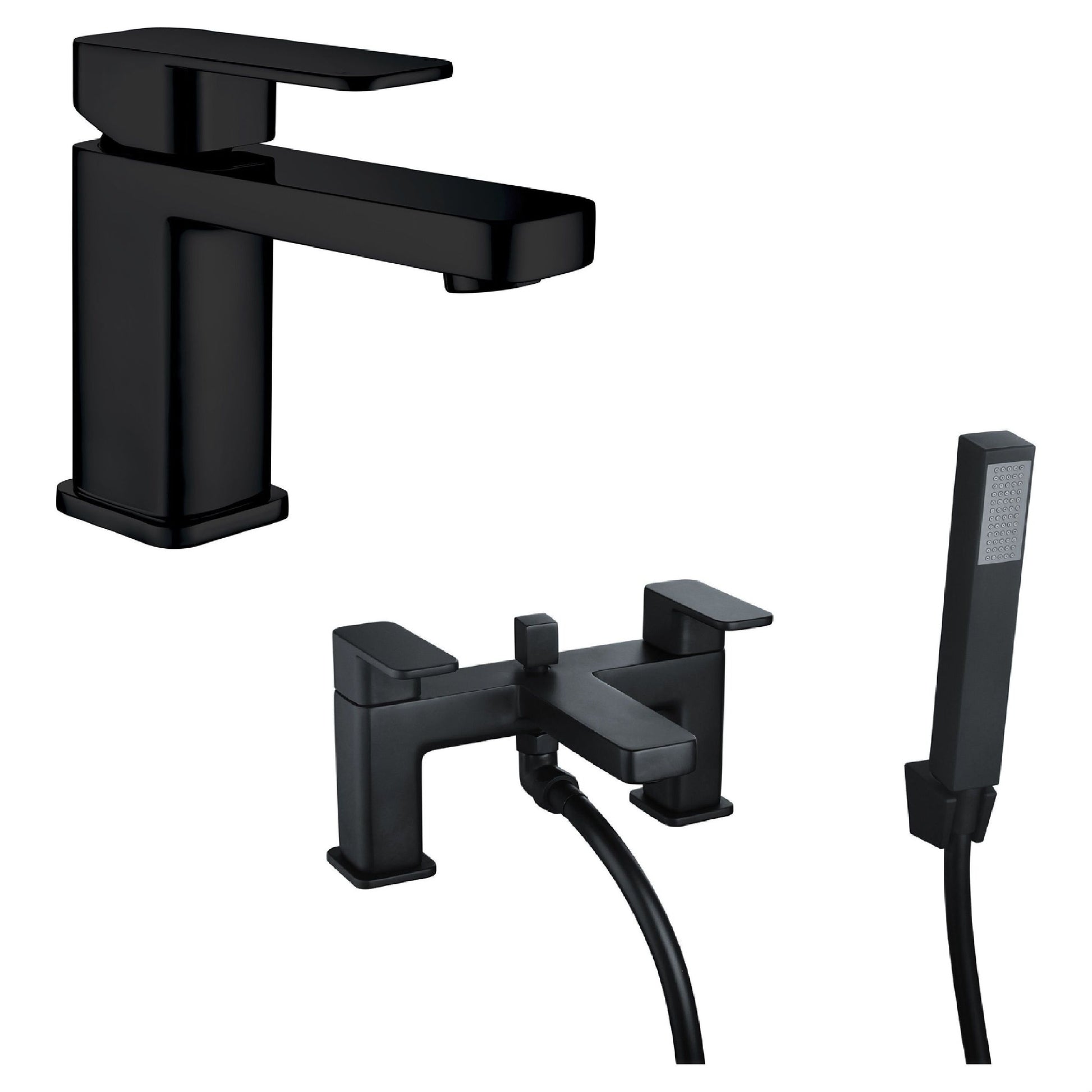 [BTT913638BL] Square Lever Handle Mono Basin Mixer Tap and Bath Shower Mixer Tap - Black - Cutout