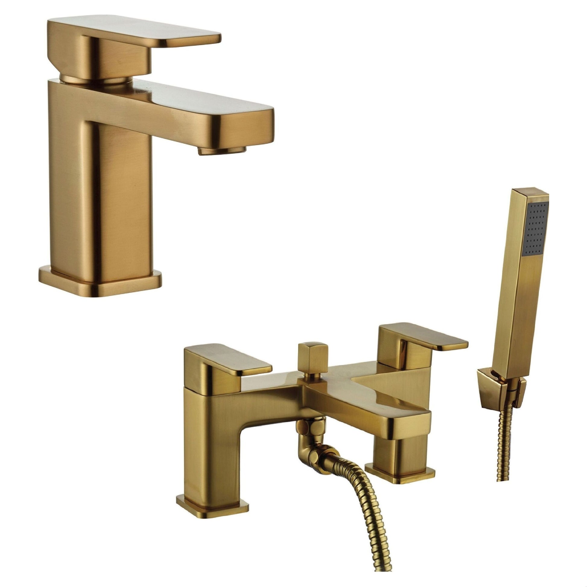 [BTT913638BRS] Square Lever Handle Mono Basin Mixer Tap and Bath Shower Mixer Tap - Brushed Brass - Cutout
