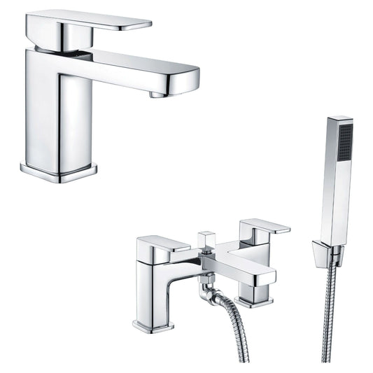 [BTT913638] Square Lever Handle Mono Basin Mixer Tap and Bath Shower Mixer Tap - Chrome - Cutout