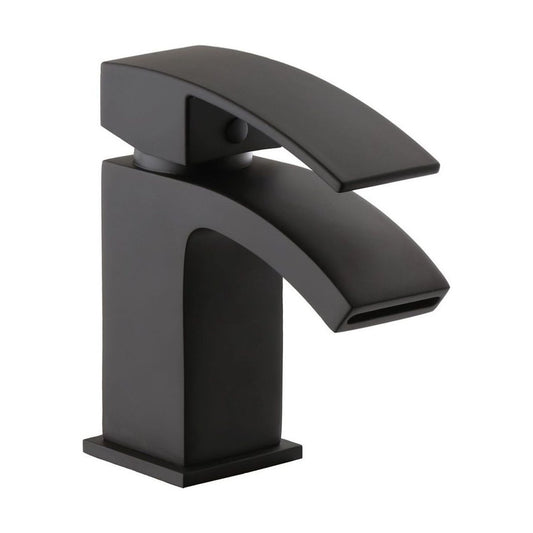 [BTTT1001] Contemporary Bathroom Mono Basin Tap – Square Lever, 275.5 x 140mm, Black - Cutout
