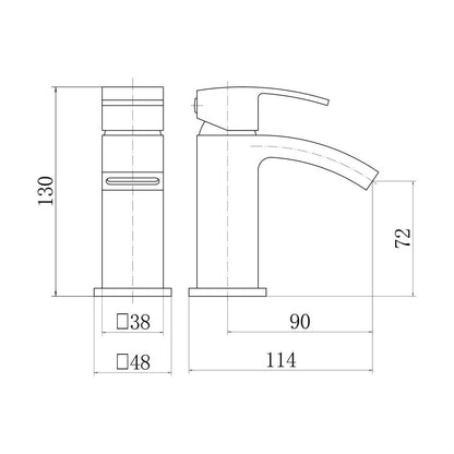 [BTTT1001] Contemporary Bathroom Mono Basin Tap – Square Lever, 275.5 x 140mm, Black - Technical Drawing
