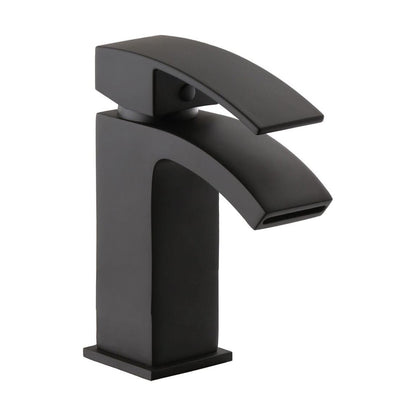 [BTTT1002] Contemporary Bathroom Curved Spout Mono Basin Mixer Tap - Black - Cutout