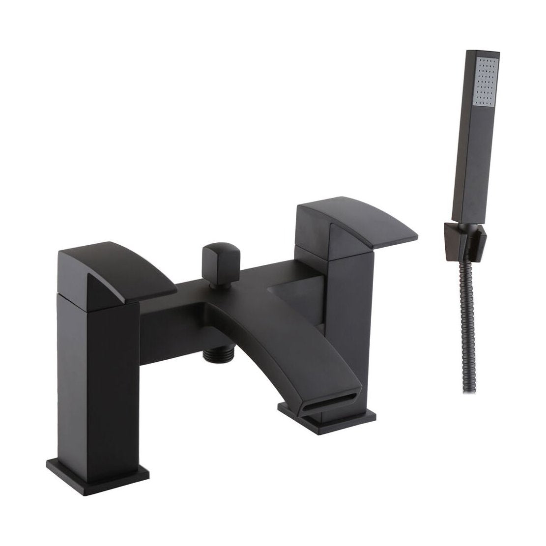 [BTTT1003] Contemporary Bathroom Curved Spout Deck Mounted Bath Shower Mixer Tap - Black - Cutout