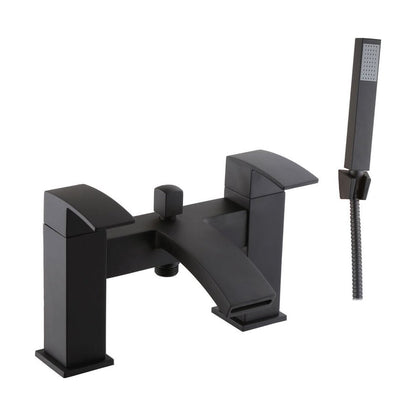 [BTTT1003] Contemporary Bathroom Curved Spout Deck Mounted Bath Shower Mixer Tap - Black - Cutout