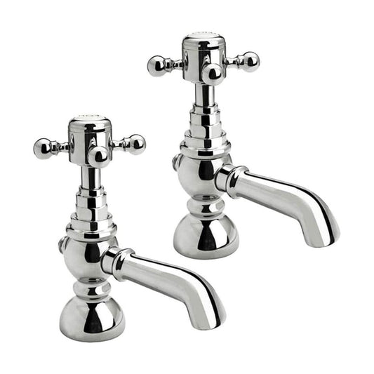 [BTTT101] Traditional Bathroom Basin Pillar Taps - Crosshead Handles - Chrome - Cutout