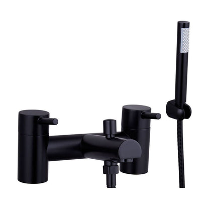[BTTT1105] Modern Bathroom Round Minimalist Deck Mounted Bath Shower Mixer Tap with Kit - Black - Cutout