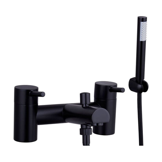 [BTTT1105] Modern Bathroom Round Minimalist Deck Mounted Bath Shower Mixer Tap with Kit - Black - Cutout