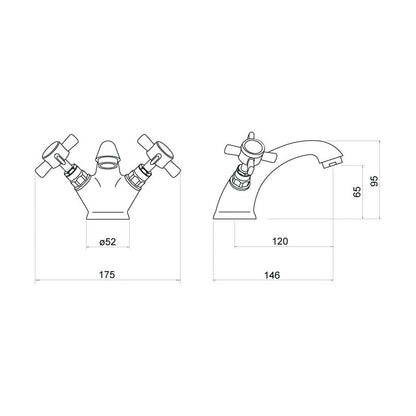 [BTTT202] Traditional Crosshead Mono Basin Mixer Tap - Chrome - Technical Drawing