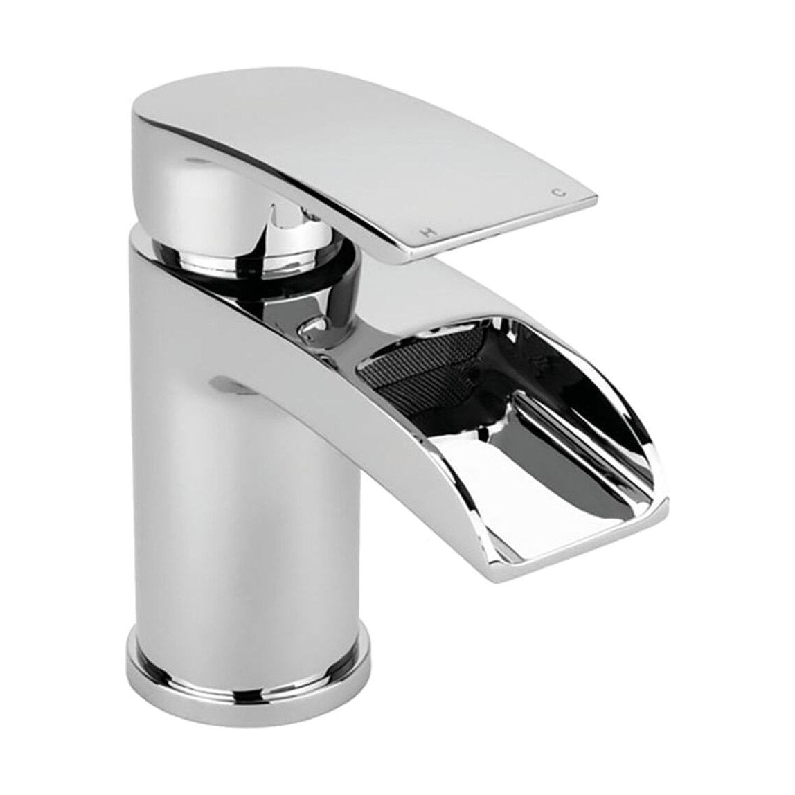 [BTTT302] Modern Bathroom Waterfall Spout Mono Basin Mixer Tap - Chrome - Cutout