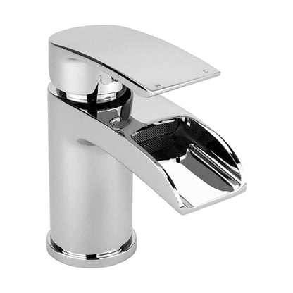 [BTTT302] Modern Bathroom Waterfall Spout Mono Basin Mixer Tap - Chrome - Cutout