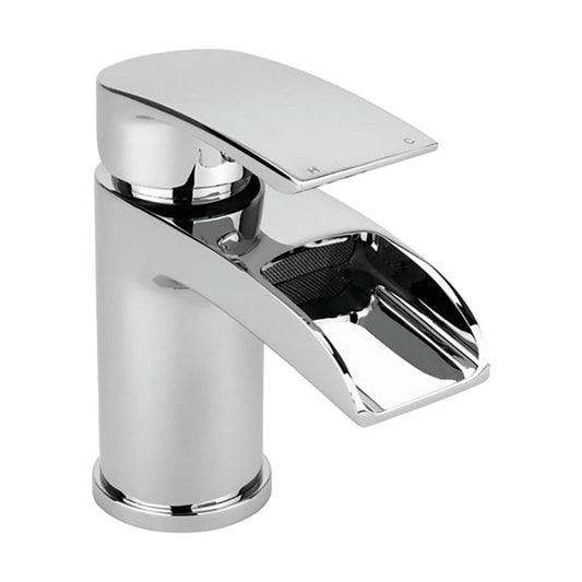 [BTTT302] Modern Bathroom Waterfall Spout Mono Basin Mixer Tap - Chrome - Cutout
