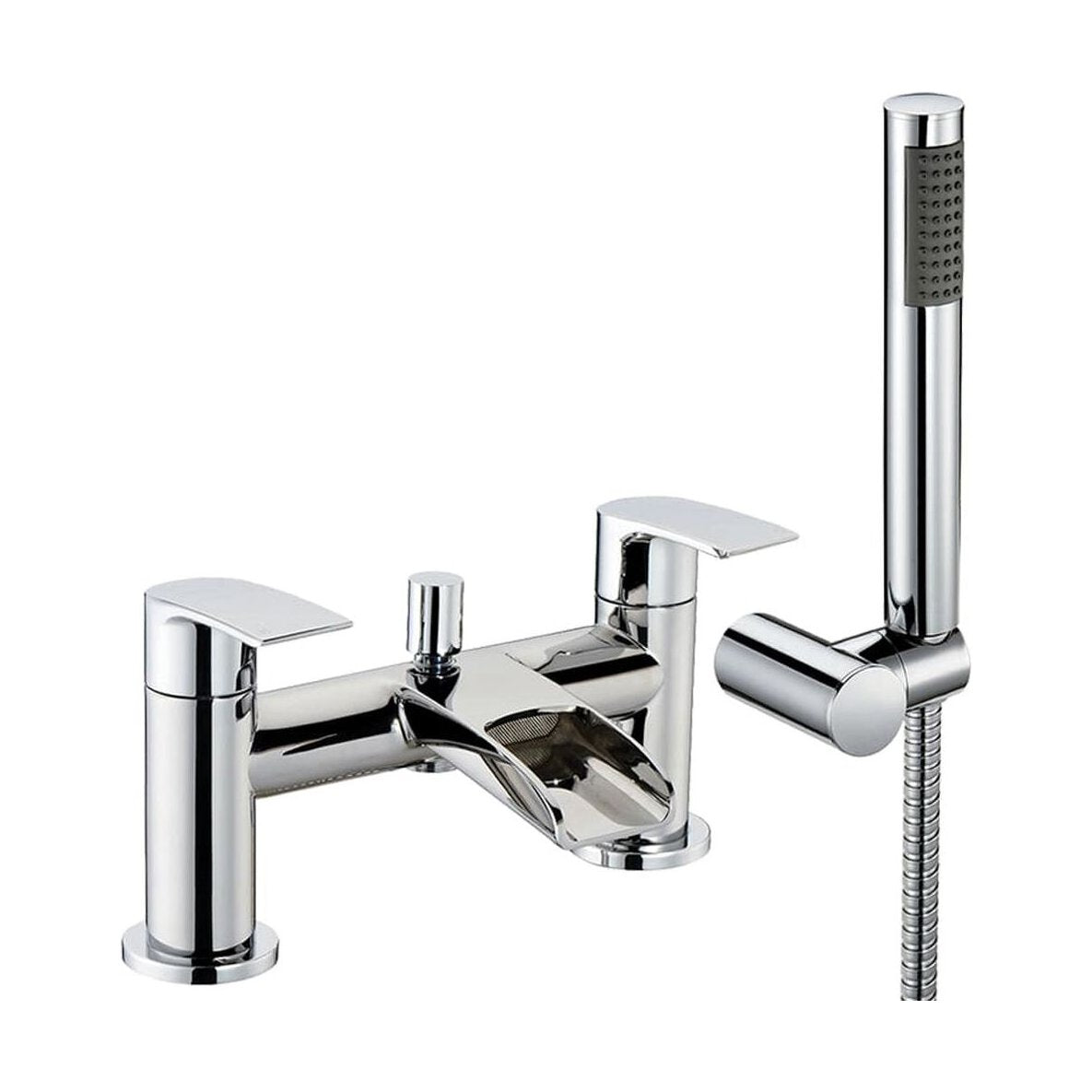 [BTTT304] Modern Bathroom Waterfall Spout Deck Mounted Bath Shower Mixer Tap and Kit - Chrome - Cutout