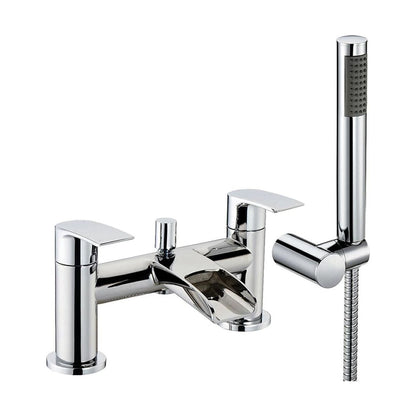 [BTTT304] Modern Bathroom Waterfall Spout Deck Mounted Bath Shower Mixer Tap and Kit - Chrome - Cutout