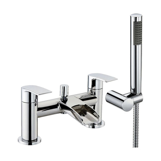 [BTTT304] Modern Bathroom Waterfall Spout Deck Mounted Bath Shower Mixer Tap and Kit - Chrome - Cutout