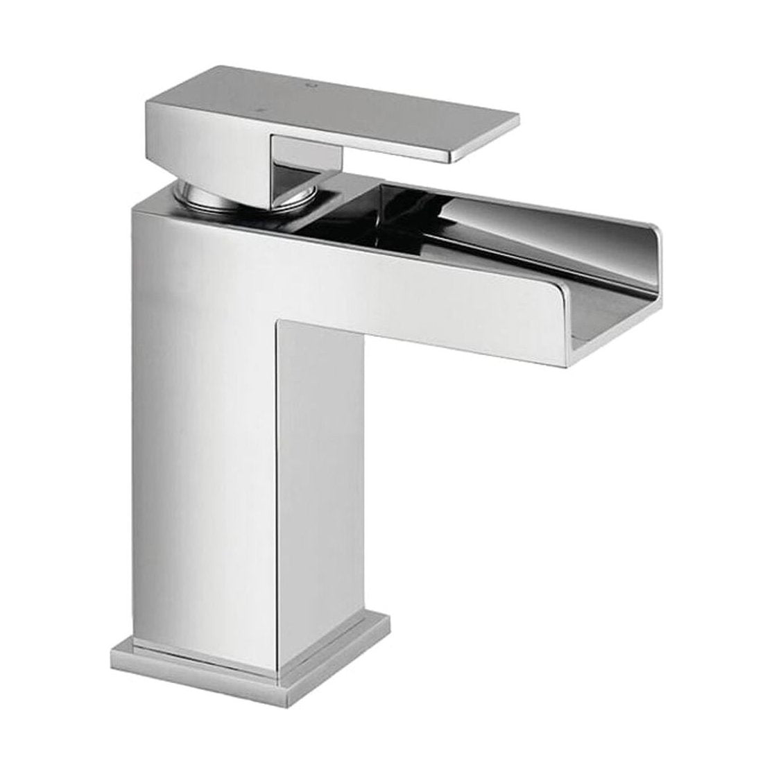 [BTTT402] Modern Bathroom Single Lever Square Waterfall Spout Mono Basin Mixer Tap - Chrome - Cutout