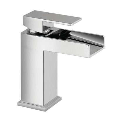 [BTTT402] Modern Bathroom Single Lever Square Waterfall Spout Mono Basin Mixer Tap - Chrome - Cutout