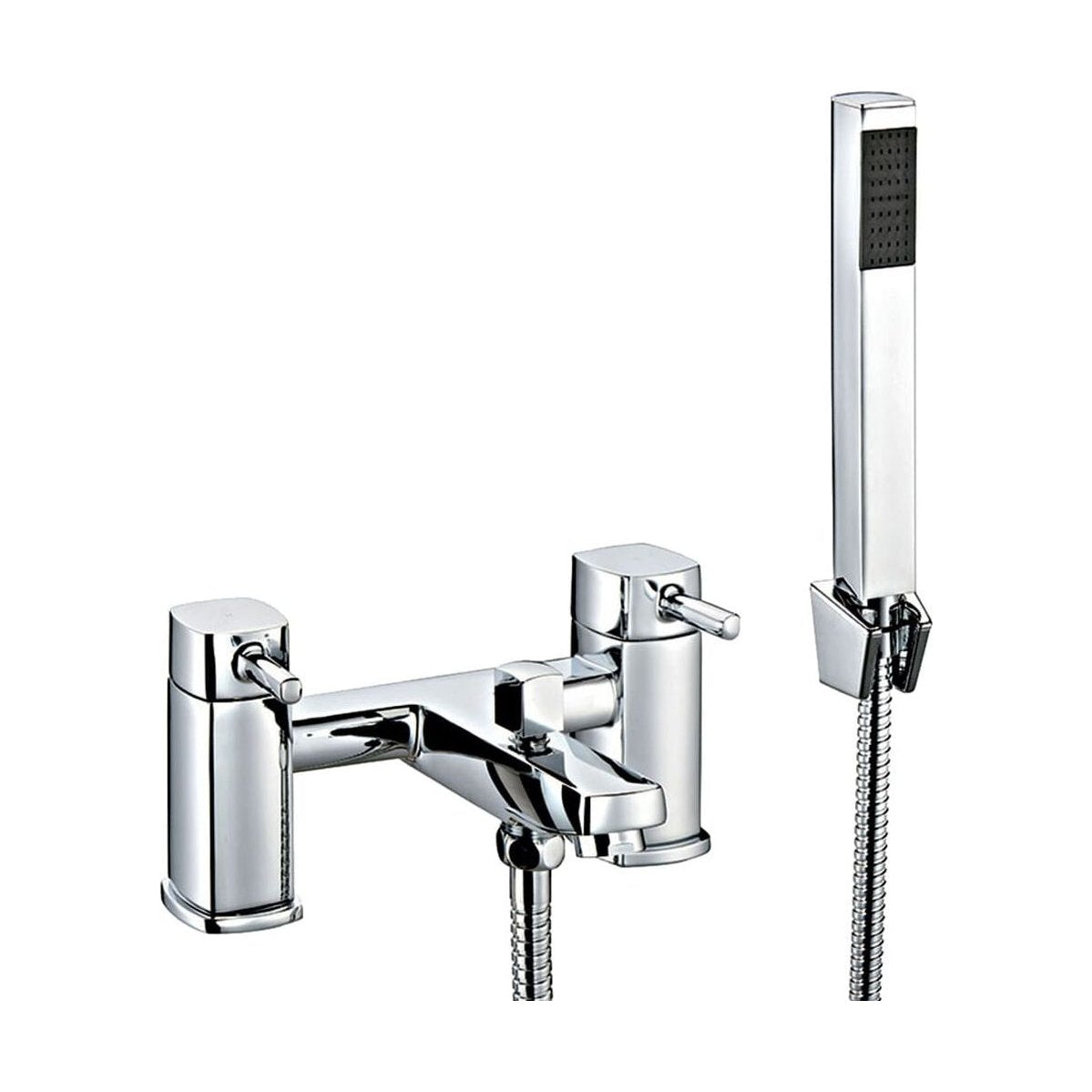 [BTTT604] Contemporary Bathroom Soft Square Deck Mounted Bath Shower Mixer Tap with Kit - Chrome - Cutout