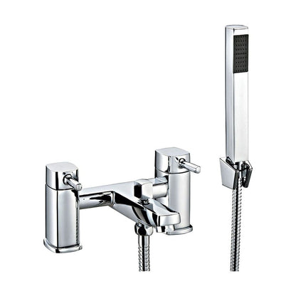 [BTTT604] Contemporary Bathroom Soft Square Deck Mounted Bath Shower Mixer Tap with Kit - Chrome - Cutout