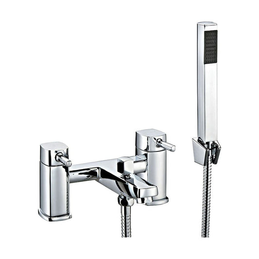 [BTTT604] Contemporary Bathroom Soft Square Deck Mounted Bath Shower Mixer Tap with Kit - Chrome - Cutout