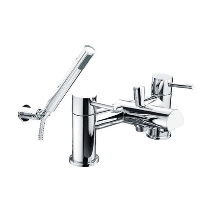 [BTTT704] Contemporary Minimalist Round Deck Mounted Bath Shower Mixer Tap with Kit - Chrome - Cutout