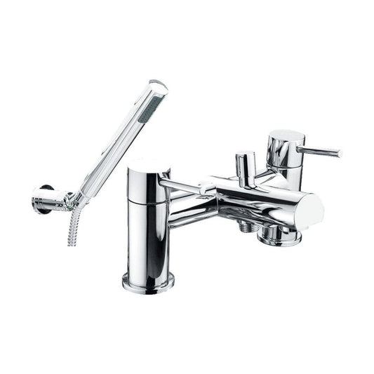 [BTTT704] Contemporary Minimalist Round Deck Mounted Bath Shower Mixer Tap with Kit - Chrome - Cutout
