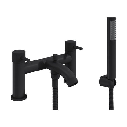 [BTTT762] Round Deck Mounted Bath Shower Mixer Tap with Industrial Style Detailing - Black - Cutout