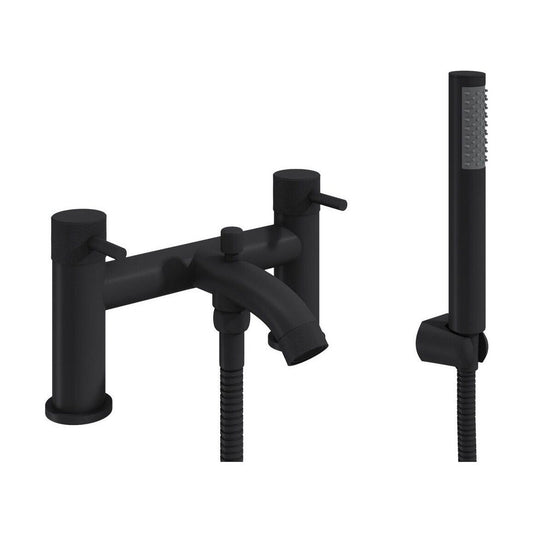 [BTTT762] Round Deck Mounted Bath Shower Mixer Tap with Industrial Style Detailing - Black - Cutout